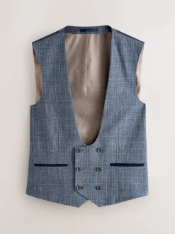Navy Blue Trimmed Check Suit Waistcoat