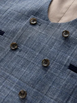 Navy Blue Trimmed Check Suit Waistcoat