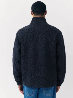 Navy Blue Tufted Full Zip Funnel Neck Fleece