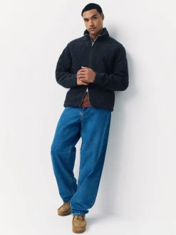 Navy Blue Tufted Full Zip Funnel Neck Fleece