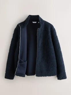 Navy Blue Tufted Full Zip Funnel Neck Fleece