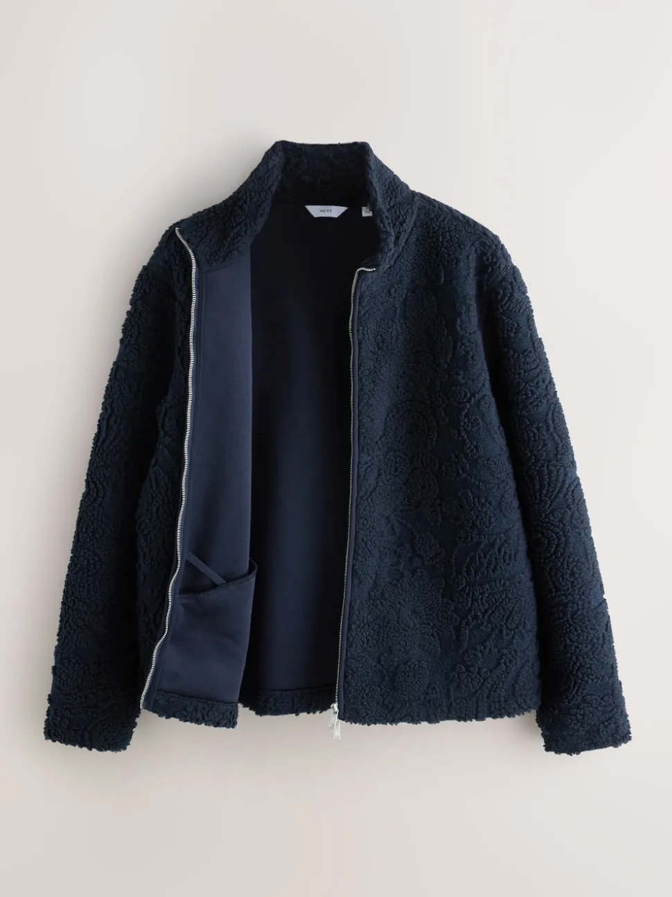 Navy Blue Tufted Full Zip Funnel Neck Fleece