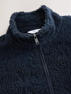 Navy Blue Tufted Full Zip Funnel Neck Fleece