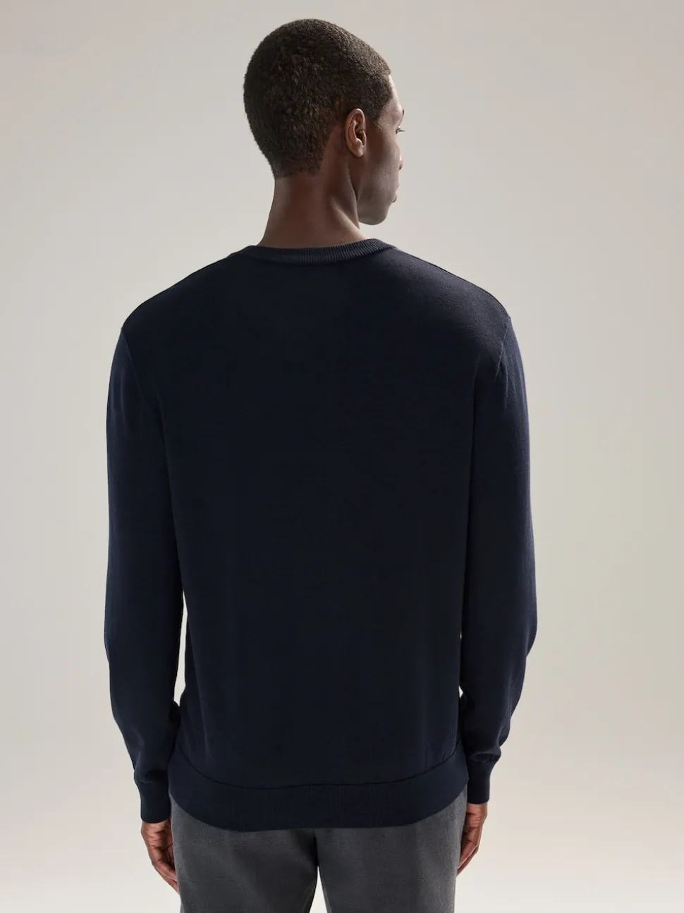 Navy Blue V-Neck Cotton Rich Long Sleeve Jumper