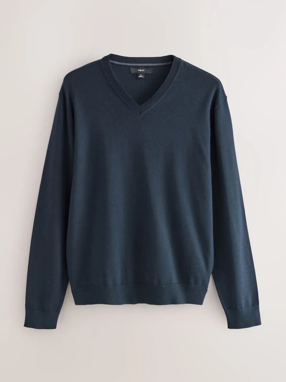 Navy Blue V-Neck Cotton Rich Long Sleeve Jumper