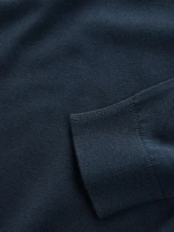 Navy Blue V-Neck Cotton Rich Long Sleeve Jumper
