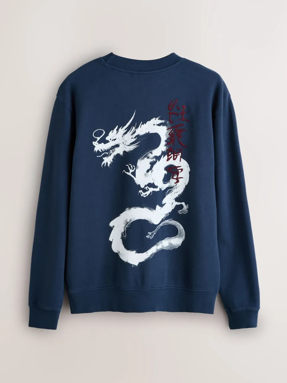 Navy Blue Washed Graphic Print Crew Neck Sweatshirt