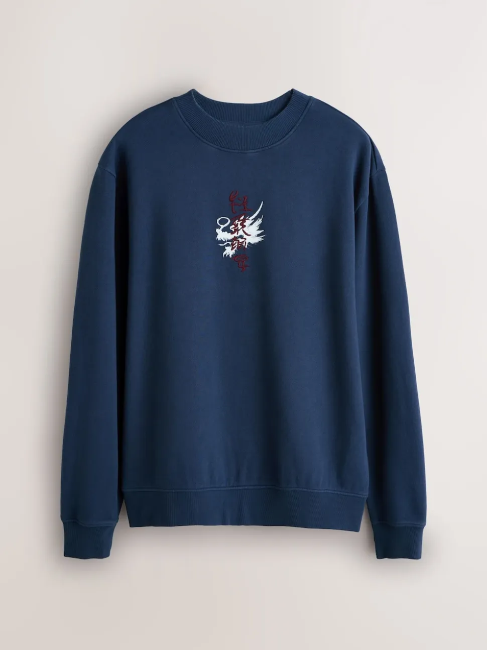 Navy Blue Washed Graphic Print Crew Neck Sweatshirt