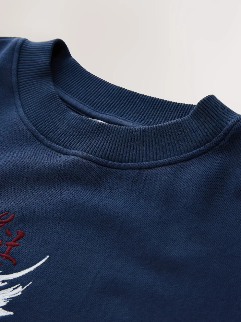 Navy Blue Washed Graphic Print Crew Neck Sweatshirt