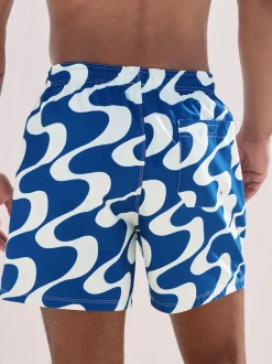 Navy Blue Wave Printed Swim Shorts