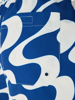 Navy Blue Wave Printed Swim Shorts