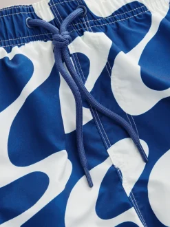 Navy Blue Wave Printed Swim Shorts