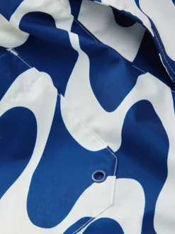 Navy Blue Wave Printed Swim Shorts