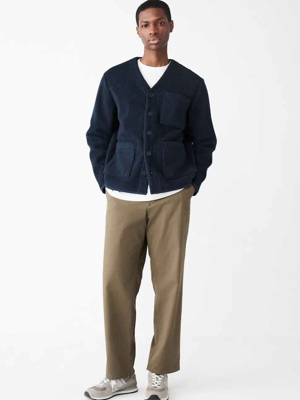 Navy Blue Wool Look Fleece Cardigan