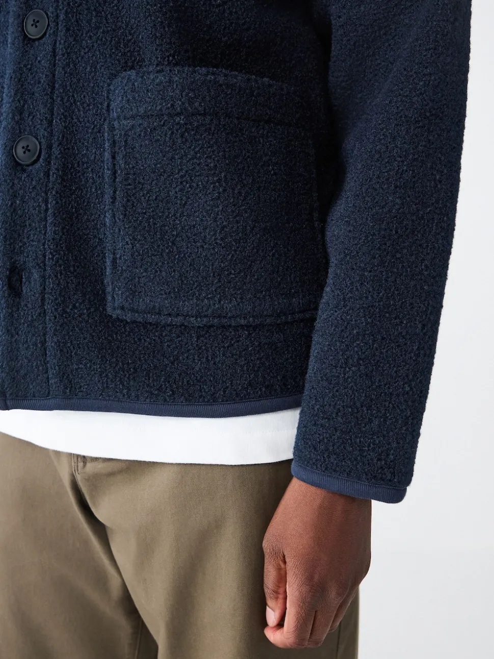 Navy Blue Wool Look Fleece Cardigan