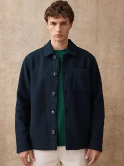 Navy Blue Wool Look Fleece Shacket