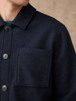 Navy Blue Wool Look Fleece Shacket