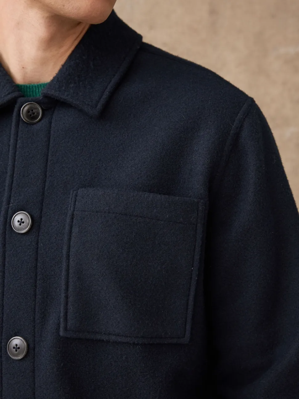 Navy Blue Wool Look Fleece Shacket