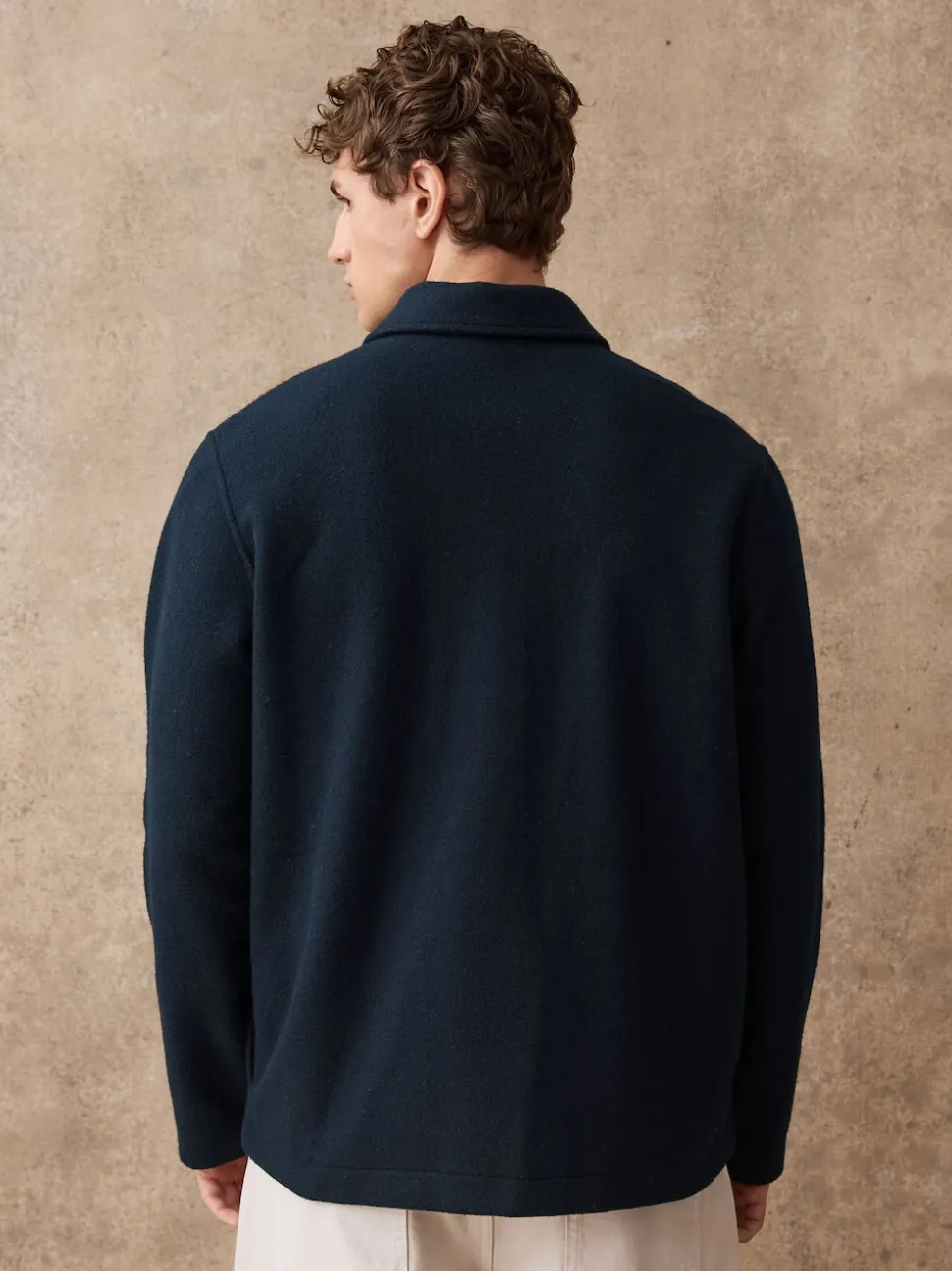 Navy Blue Wool Look Fleece Shacket