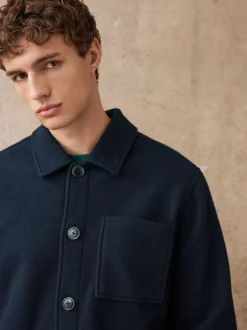 Navy Blue Wool Look Fleece Shacket