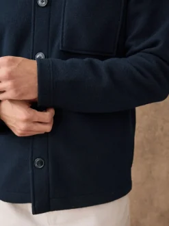Navy Blue Wool Look Fleece Shacket