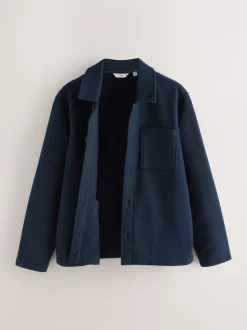 Navy Blue Wool Look Fleece Shacket