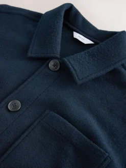 Navy Blue Wool Look Fleece Shacket