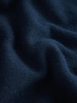 Navy Blue Wool Look Quarter Zip Polo Top
