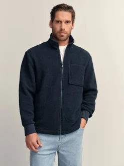 Navy Blue Zip Through Borg Fleece