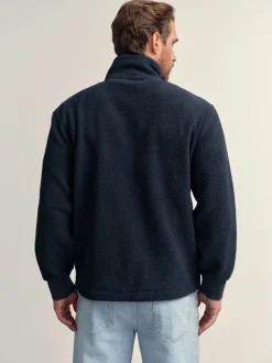 Navy Blue Zip Through Borg Fleece