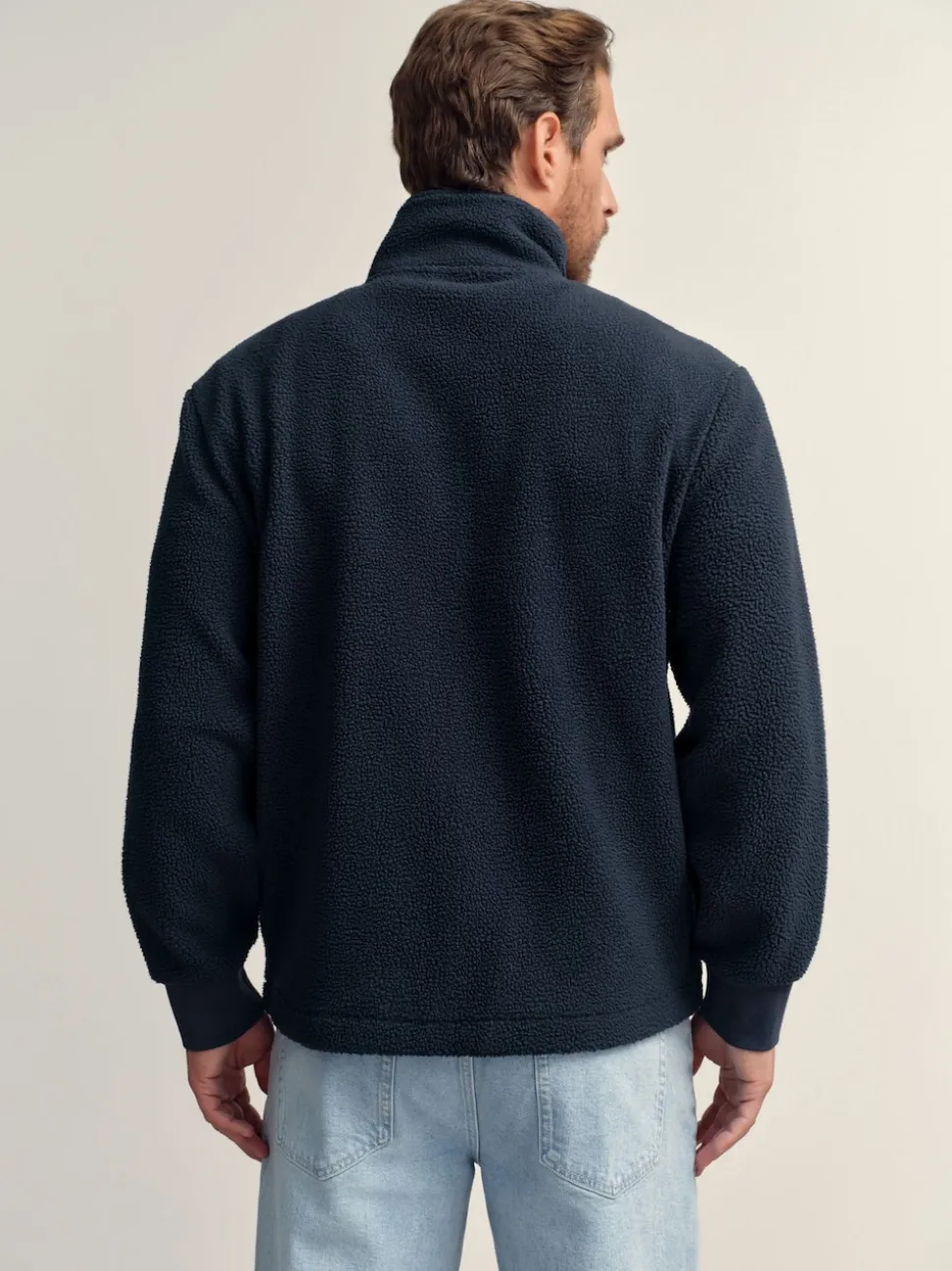 Navy Blue Zip Through Borg Fleece