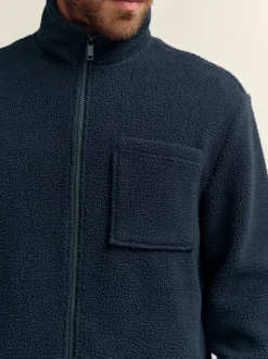 Navy Blue Zip Through Borg Fleece