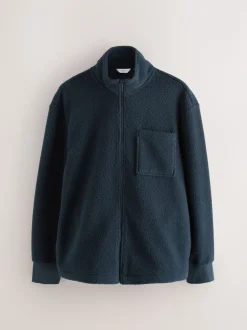 Navy Blue Zip Through Borg Fleece