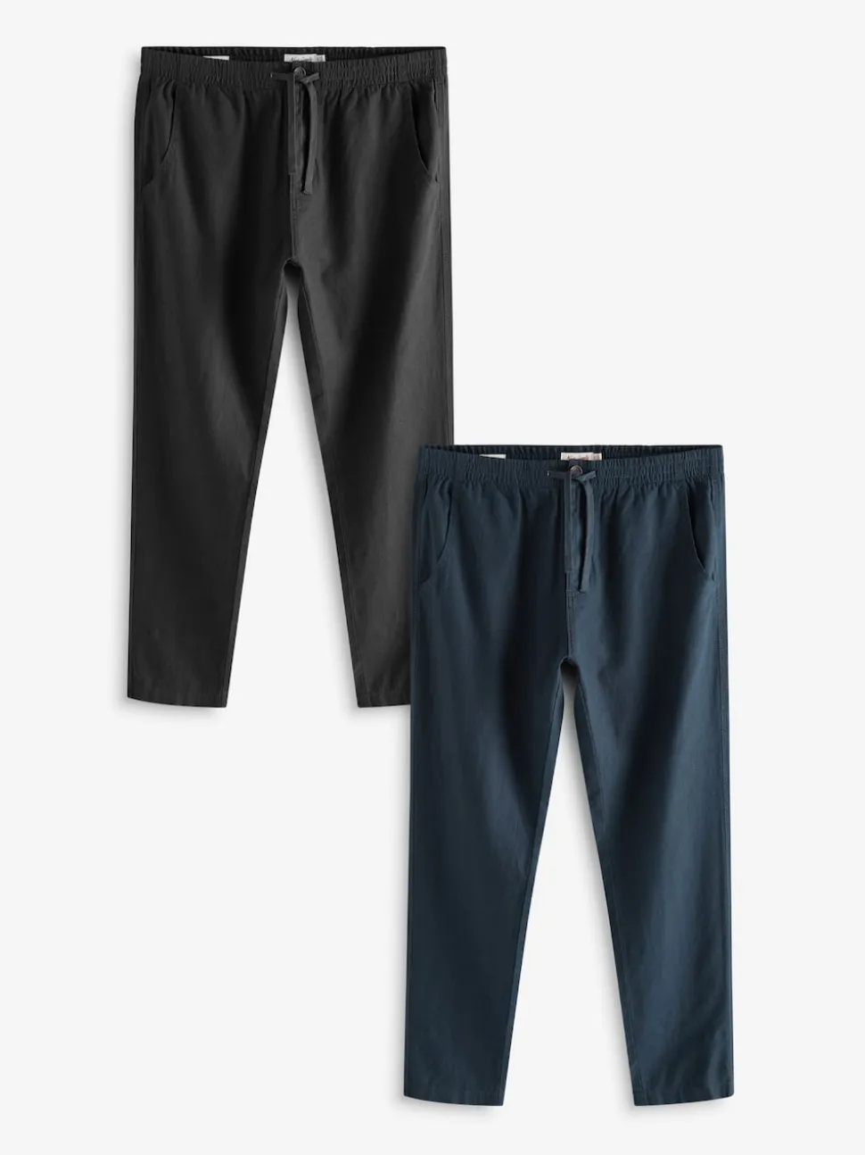 Navy Blue/Charcoal Grey Linen Cotton Elasticated Drawstring Trousers 2 Pack