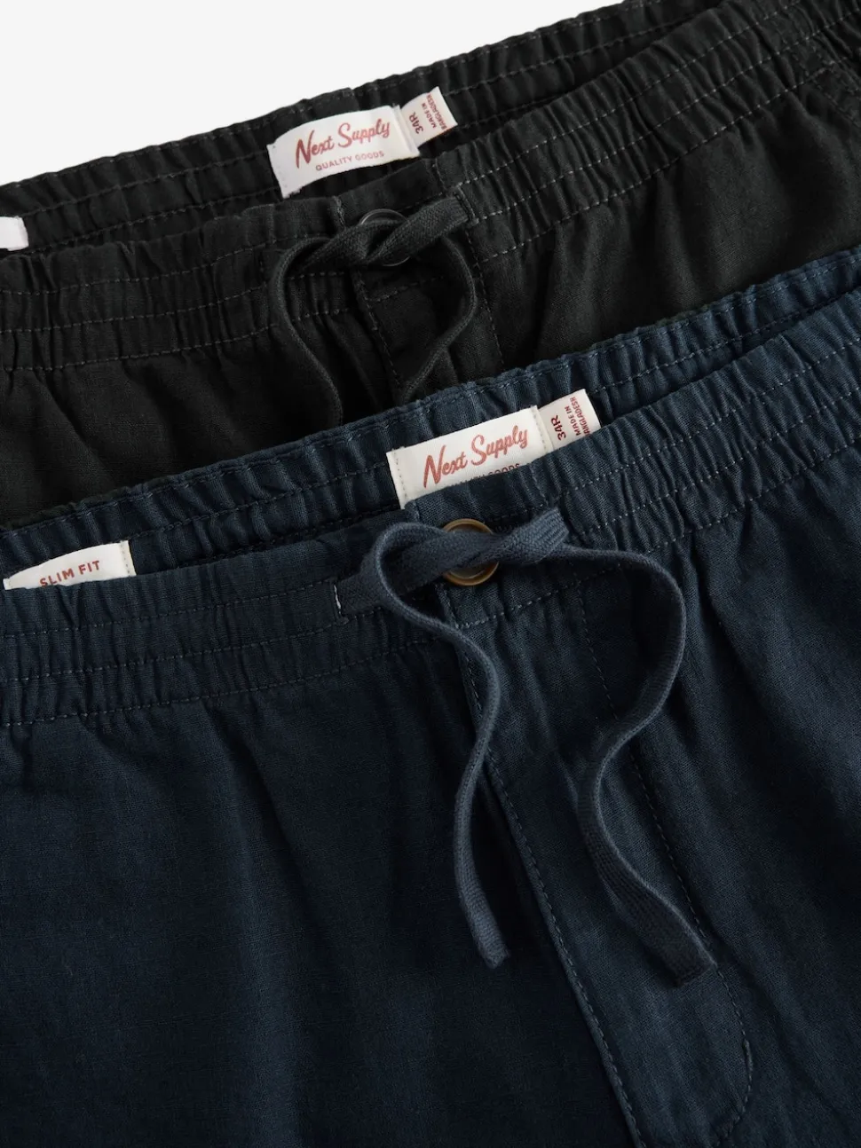 Navy Blue/Charcoal Grey Linen Cotton Elasticated Drawstring Trousers 2 Pack