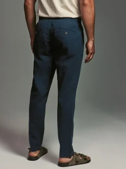 Navy Blue/Charcoal Grey Linen Cotton Elasticated Drawstring Trousers 2 Pack