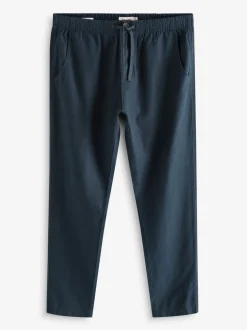 Navy Blue/Charcoal Grey Linen Cotton Elasticated Drawstring Trousers 2 Pack