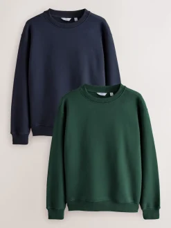 Navy Blue/Green Cotton Rich Jersey Crew Sweatshirts 2 Pack