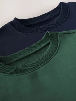 Navy Blue/Green Cotton Rich Jersey Crew Sweatshirts 2 Pack
