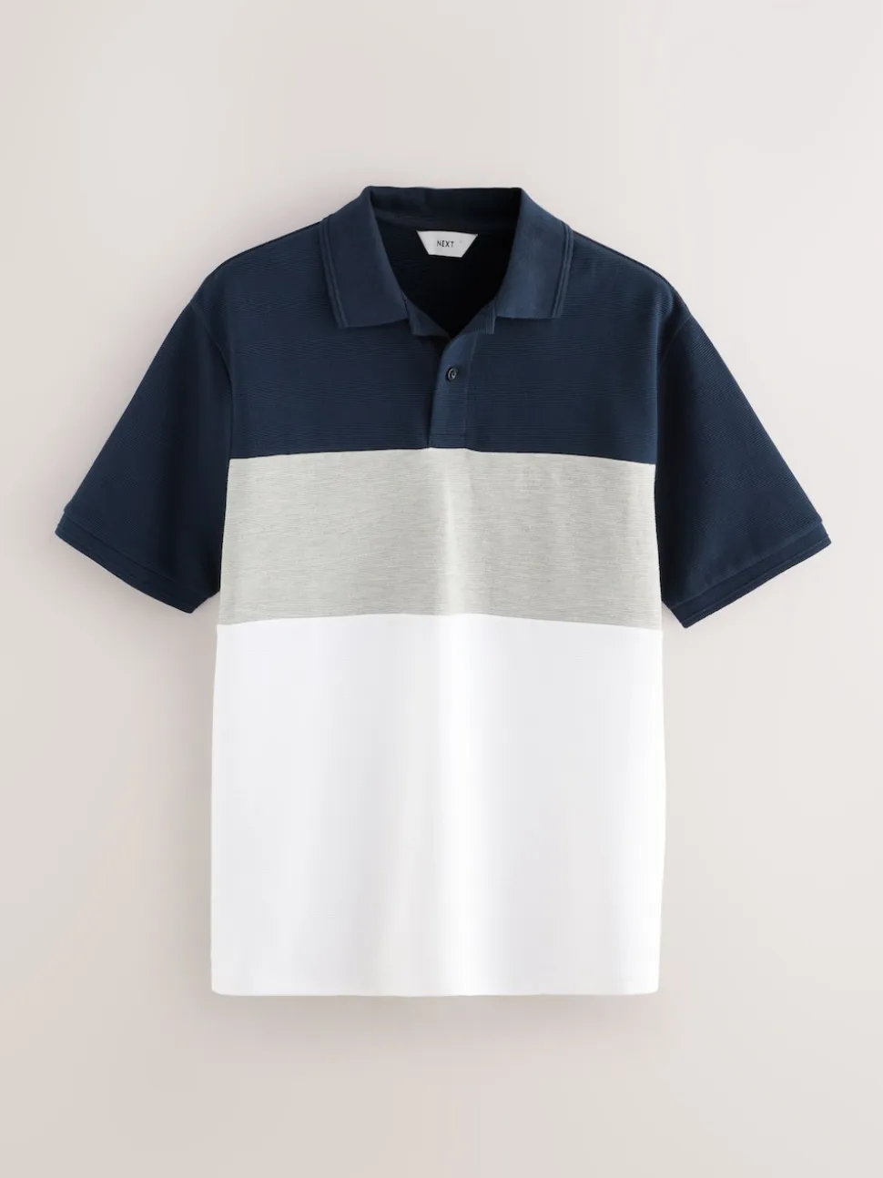 Navy Blue/Grey 100% Cotton Short Sleeve Button Up Block Polo Shirt