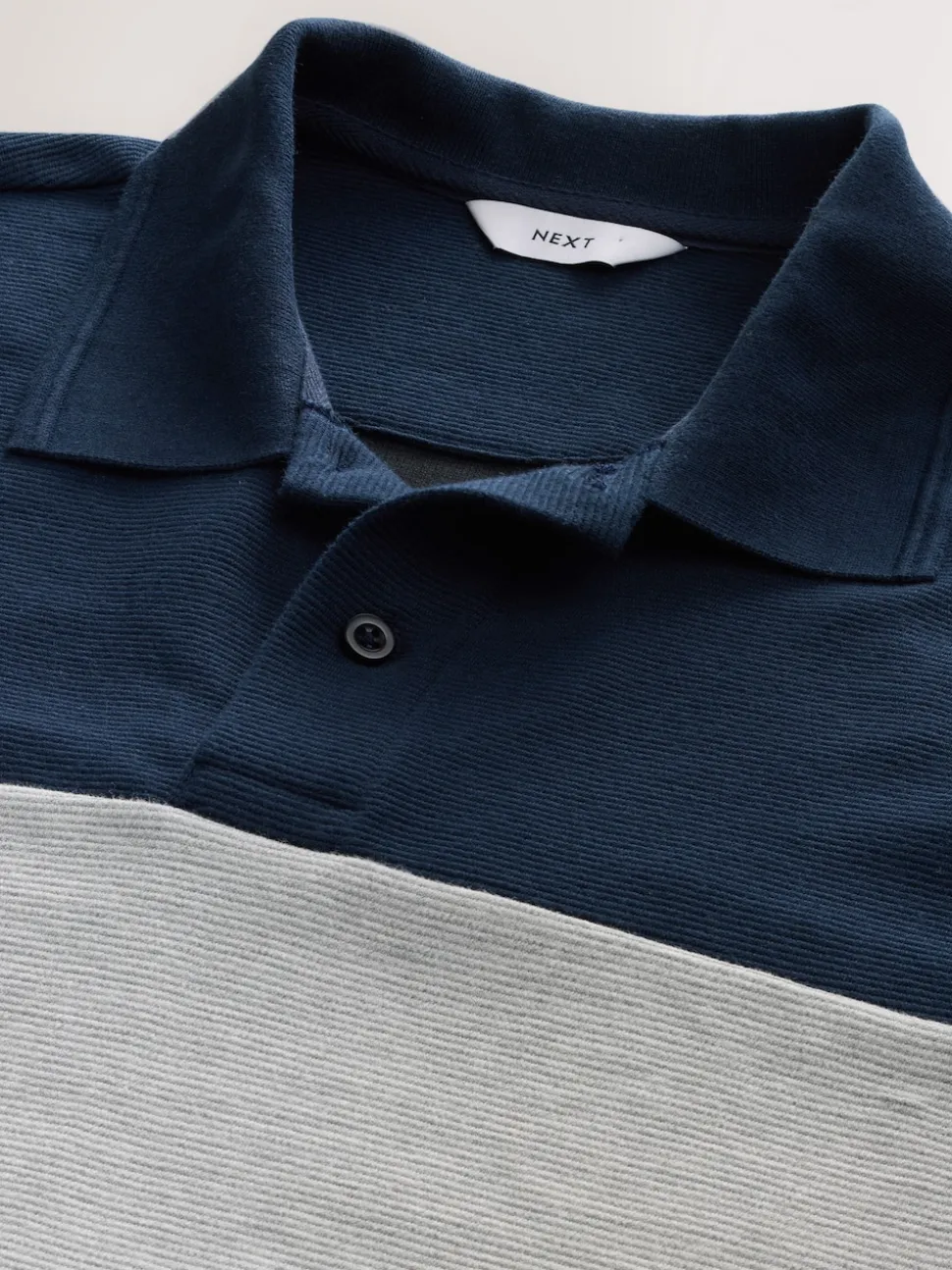 Navy Blue/Grey 100% Cotton Short Sleeve Button Up Block Polo Shirt