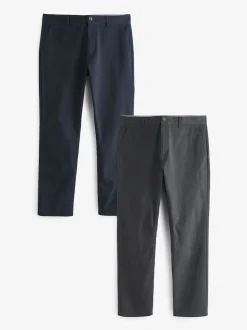 Navy Blue/Grey Charcoal Slim Fit Stretch Chino Trousers 2 Pack