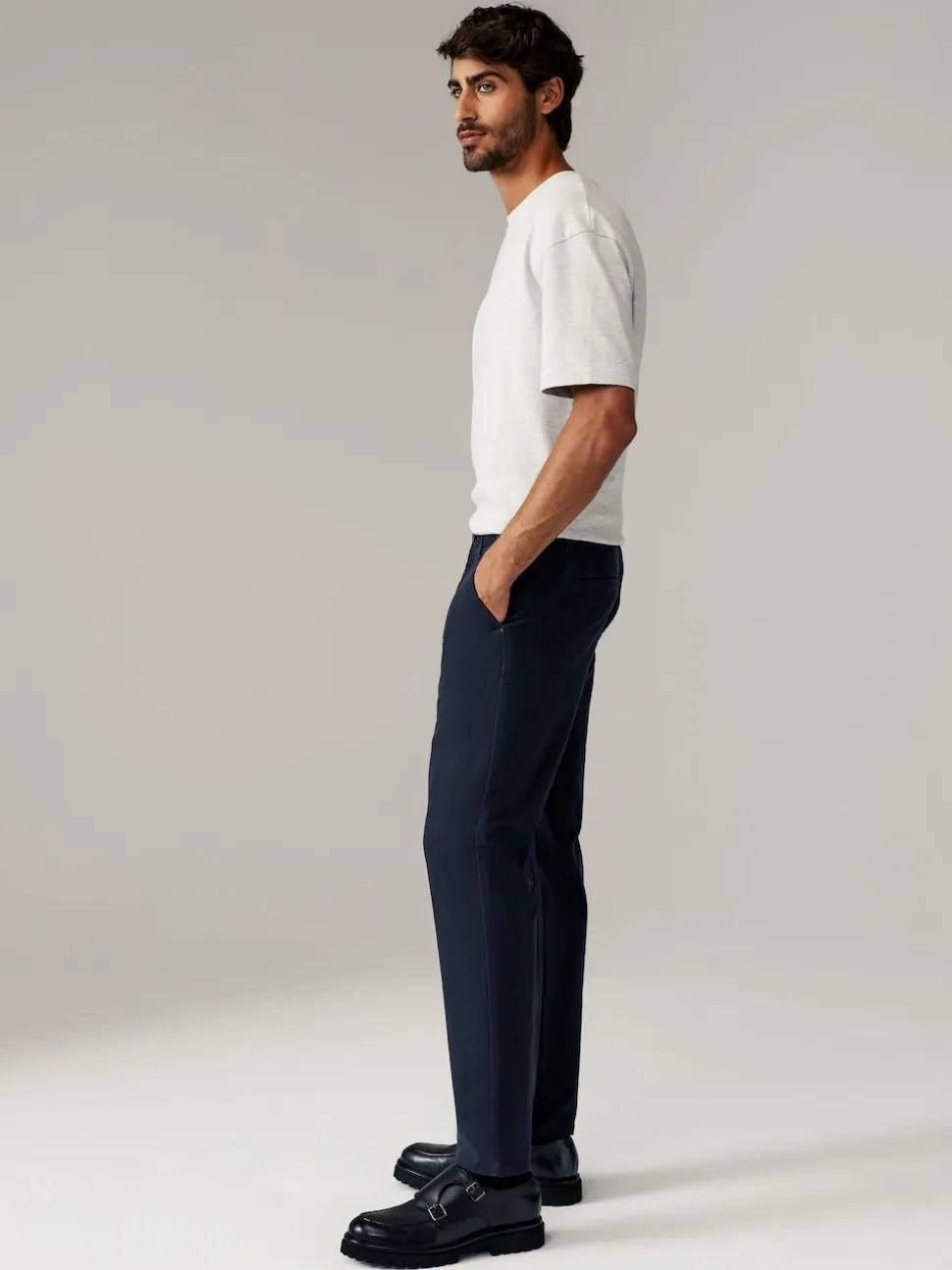 Navy Blue/Grey Charcoal Slim Fit Stretch Chino Trousers 2 Pack