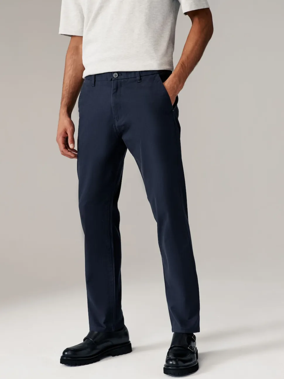 Navy Blue/Grey Charcoal Slim Fit Stretch Chino Trousers 2 Pack
