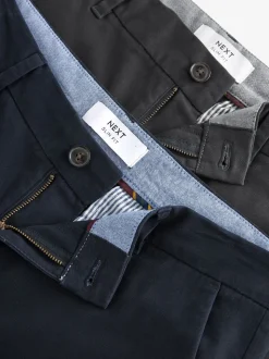 Navy Blue/Grey Charcoal Slim Fit Stretch Chino Trousers 2 Pack