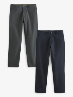 Navy Blue/Grey Charcoal Straight Fit Stretch Chino Trousers 2 Pack