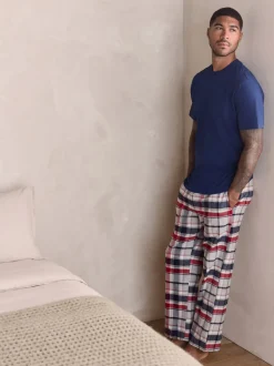 Navy Blue/Grey Check Woven Short Sleeve Pyjamas Set