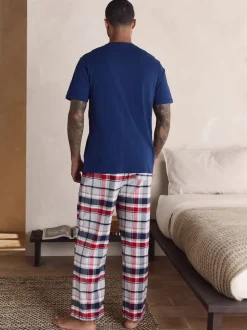 Navy Blue/Grey Check Woven Short Sleeve Pyjamas Set