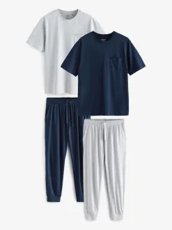 Navy Blue/Grey Cuffed Cuffed Pyjamas 2 Pack
