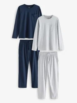 Navy Blue/Grey Long Sleeve Jersey Pyjamas Set